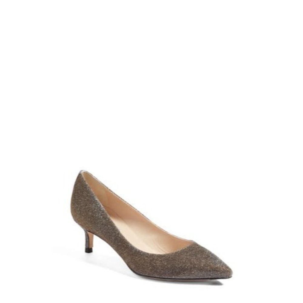 New L.K. Bennett London Audrey Sparkle Lurex sz 37 Bronze Kitten Heel Courts